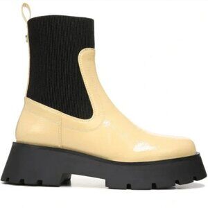 NEW Sam Edelman Circus Leslie Chunky Lug Sole Cream Patent Faux Leather Booties